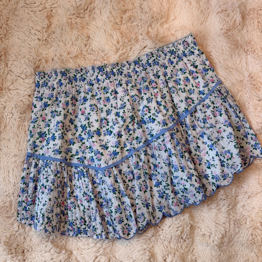 LoveShackFancy Floral Skirt with Blue and Pink Accents